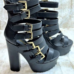 Nelly Bernal 6" High Chunky Heel Platform Goth Ankle Boots Meek
